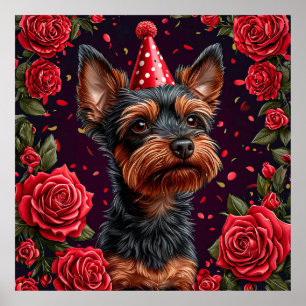 Poster Chiot Adorable Célébrant un Anniversaire