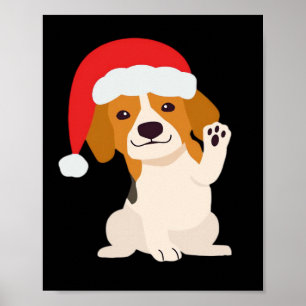 Poster Chiot Beagle avec le chapeau du Père Noël pour les