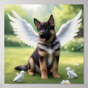 Poster Chiot berger allemand avec des ailes comme un ange