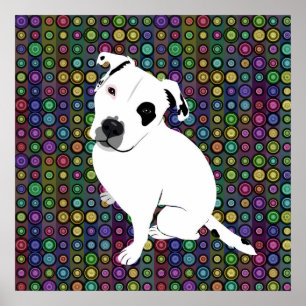 Poster Chiot blanc mignon de Pitbull sur le motif de