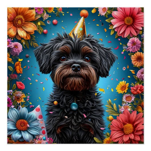 Poster Chiot Chapeau Anniversaire Adorable (Devant)