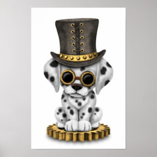 Poster Chiot dalmatien mignon de Steampunk, blanc