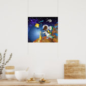 Poster Chiot dans l'espace un alien avec un télescope (Cuisine)