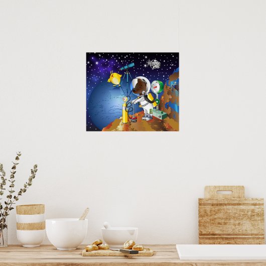 Poster Chiot dans l'espace un alien avec un télescope (Cuisine)