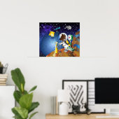 Poster Chiot dans l'espace un alien avec un télescope (Bureau à domicile)