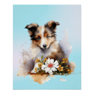 Poster Chiot de berger des Shetland animal de compagnie A