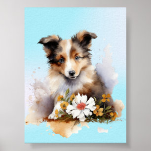 Poster Chiot de berger des Shetland Animal peinture à l'a