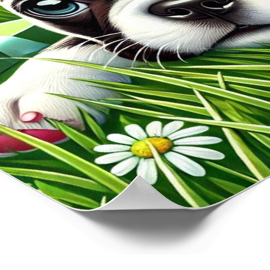 Poster Chiot de Boston Terrier avec Bow vert (Coin)