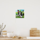 Poster Chiot de Boston Terrier avec Bow vert (Cuisine)