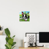 Poster Chiot de Boston Terrier avec Bow vert (Bureau à domicile)
