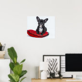 Poster Chiot de Bulldog sur coussin rouge (Bureau à domicile)