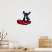 Poster Chiot de Bulldog sur coussin rouge (Cuisine)