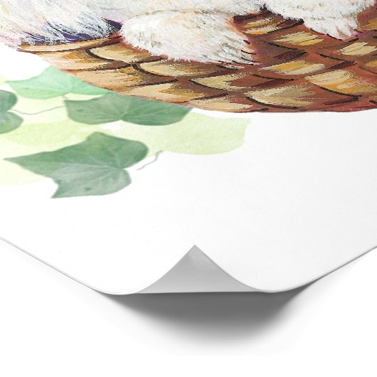 Poster Chiot de caniche blanc dans un panier Imprimer (Coin)