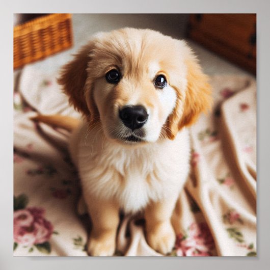 Poster Chiot Golden Retriever avec de mignons yeux de chi (Devant)
