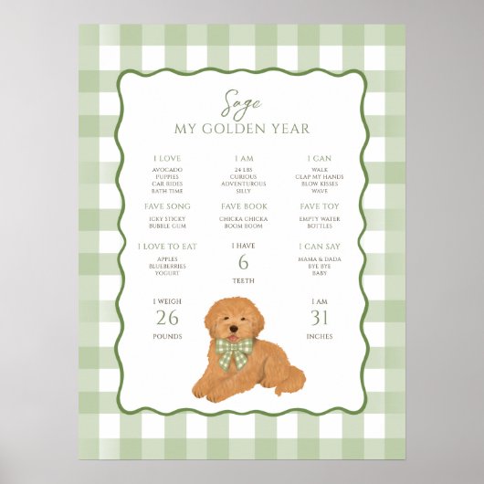 Poster Chiot Goldendoodle 1er Anniversaire Jalons (Devant)