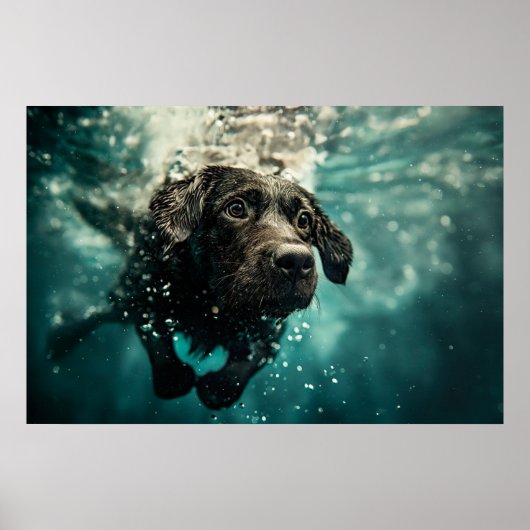 Poster Chiot Labrador Nageant Sous l'Eau Design (Devant)