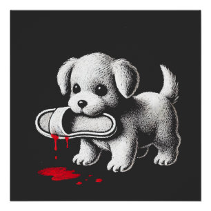 Poster Chiot Mignon avec Chemise Pantoufle Humour Noir Am