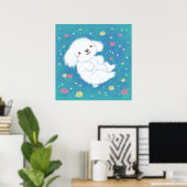 Poster Chiot mignon avec des fleurs (Bureau à domicile)