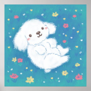 Poster Chiot mignon avec des fleurs