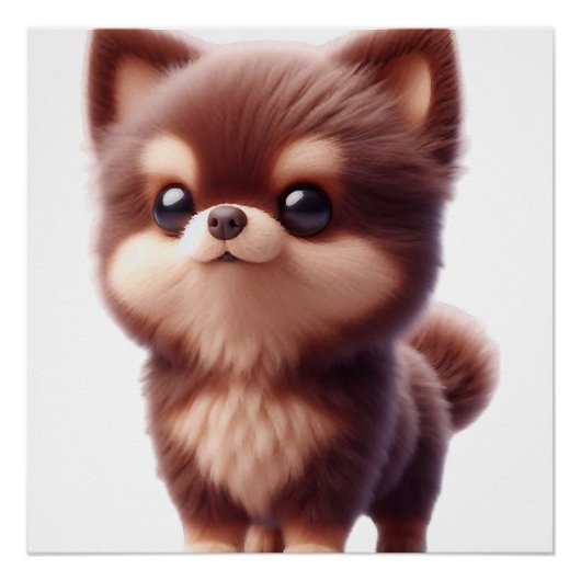 Poster Chiot Mignon et Fluffy � Design de Chien Adorable (Devant)