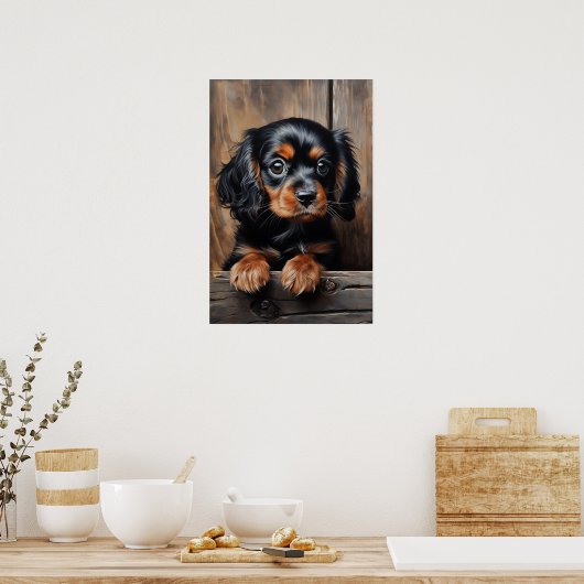 Poster Chiot noir et tan Cavalier (Cuisine)