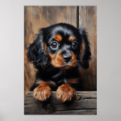 Poster Chiot noir et tan Cavalier (Devant)