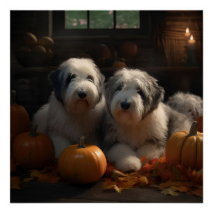 Poster Chiot Old English Sheepdog Délice d'Automne Citrou