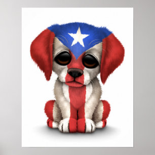 Poster Chiot patriotique mignon de drapeau de Porto Rico,