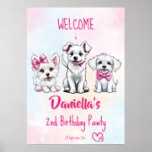 Poster Chiot pawty mignon chiot rose blanc signe de bienv (Devant)