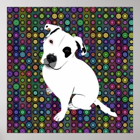 Poster Chiot Pitbull blanc mignon sur Motif circulaire (Devant)