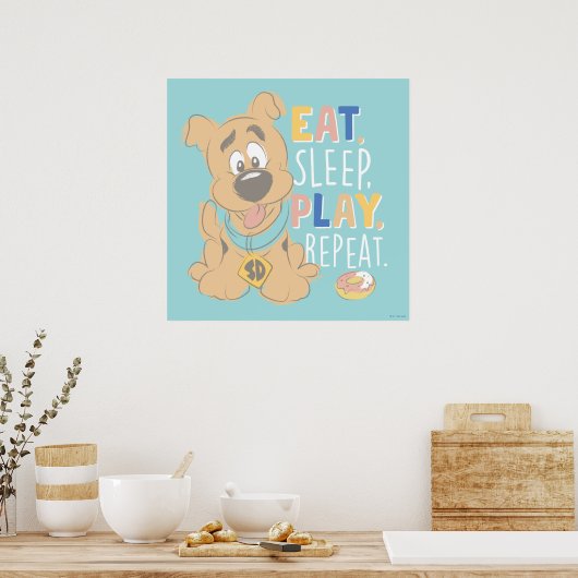 Poster Chiot Scooby-Doo "Mange, Dors, Joue, Répète" (Cuisine)
