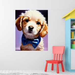 Poster Chiot souple adorable avec jolie Cravate de Bow bl