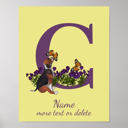 Poster Chiots Beagle Papillons Monogramme Initiale C Nom (Devant)