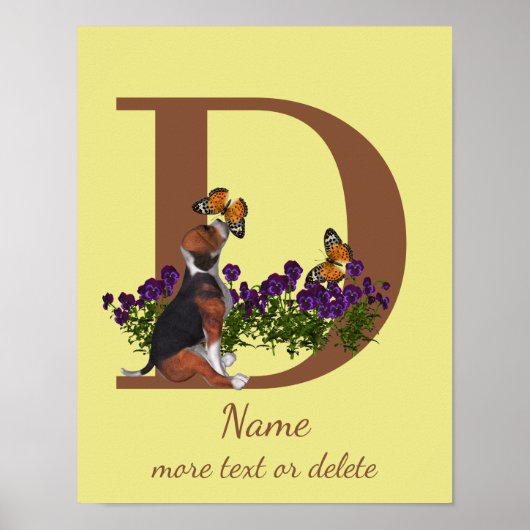 Poster Chiots Beagle Papillons Monogramme Initiale D Nom (Devant)