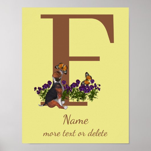 Poster Chiots Beagle Papillons Monogramme Initiale F Nom (Devant)