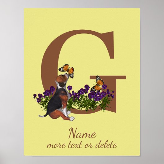 Poster Chiots Beagle Papillons Monogramme Initiale G Nom (Devant)