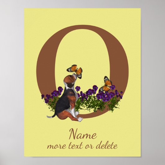 Poster Chiots Beagle Papillons Monogramme Initiale O Nom (Devant)