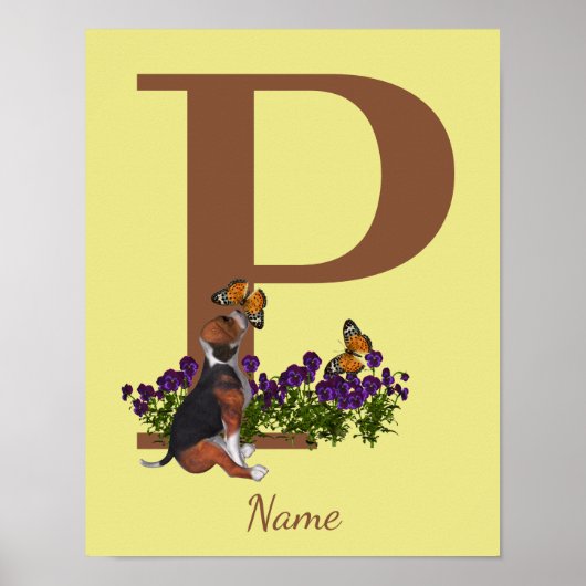 Poster Chiots Beagle Papillons Monogramme Initiale P Nom (Devant)