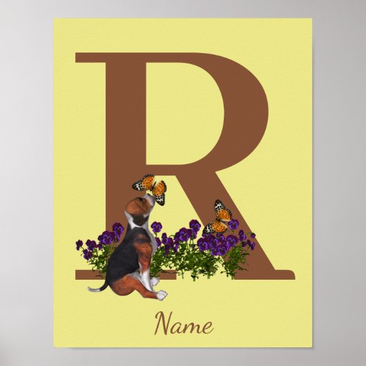 Poster Chiots Beagle Papillons Monogramme Initiale R Nom  (Devant)