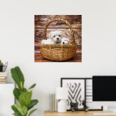 Poster Chiots blancs dans une panier (Bureau à domicile)