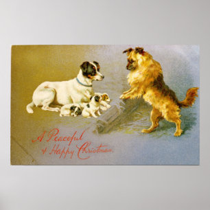 Poster Chiots dans la paille, carte postale victorienne