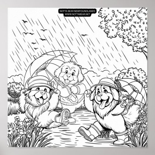 Poster Chiots dansant sous la pluie (Devant)