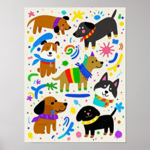 Poster Chiots de dessin animé joueurs