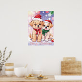 Poster Chiots de fête avec Noël de fête (Cuisine)
