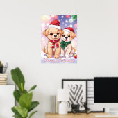 Poster Chiots de fête avec Noël de fête (Bureau à domicile)