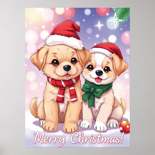 Poster Chiots de fête avec Noël de fête (Devant)