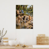 Poster Chiots et chatons mignons Mur bord de rivière  (Cuisine)