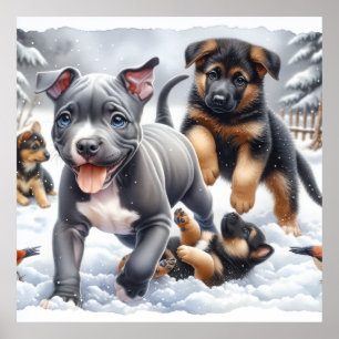 Poster Chiots heureux jouent