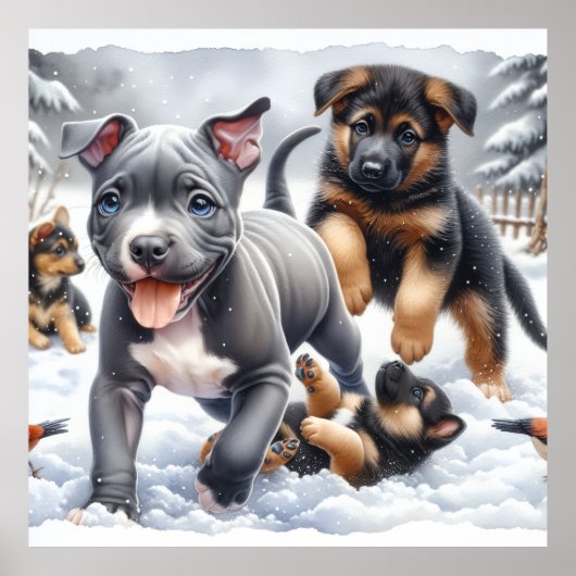 Poster Chiots heureux jouent (Devant)