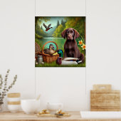Poster Chiots Labrador au Chocolat au bord d'un Lac avec (Cuisine)